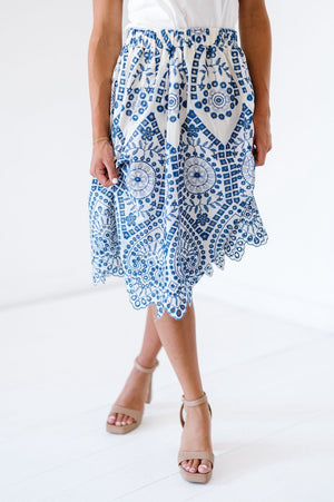 Cobalt Embroidered Skirt