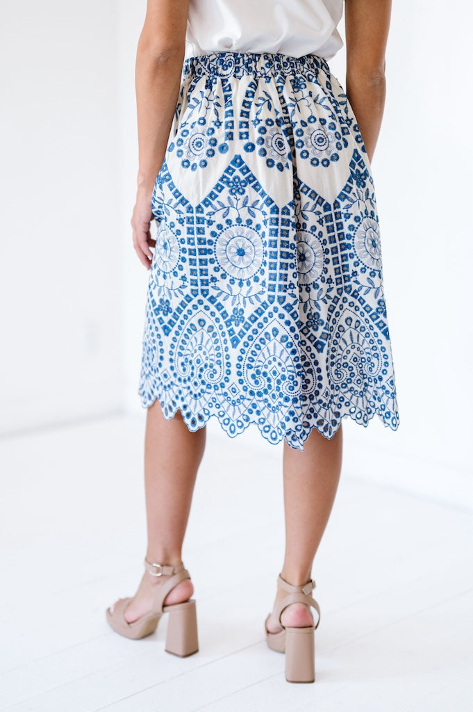 Cobalt Embroidered Skirt